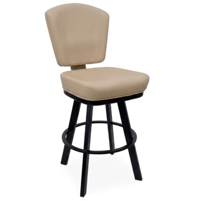 Custom Modern Upholstered Bucket Bar Stool with Black Steel Frame