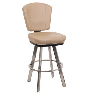 Custom Modern Upholstered Bucket Bar Stool with Clear-Coated Steel Frame