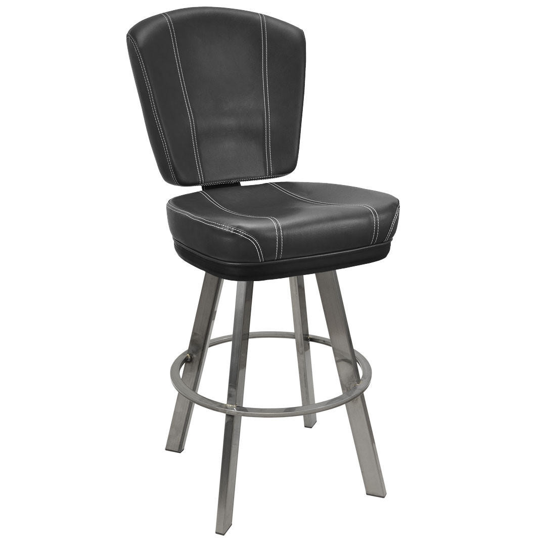 Modern Vinyl Swivel Bucket Bar Stool with Clear-Coated Steel Base - Image 2
