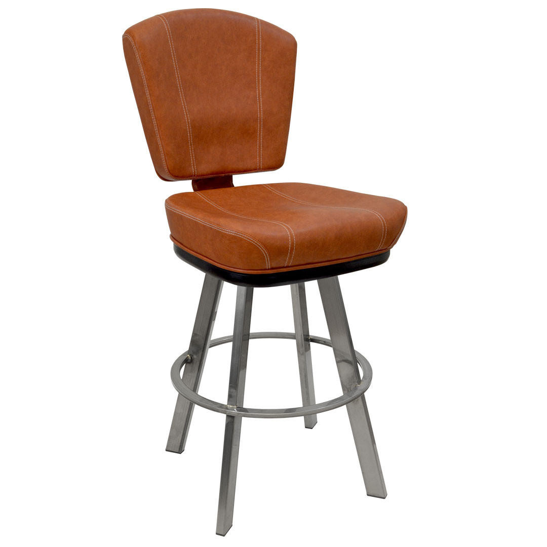 Modern Vinyl Swivel Bucket Bar Stool with Clear-Coated Steel Base