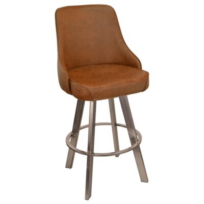 Vintage Button-Tufted Bucket Swivel Bar Stool with Clear-Coated Base