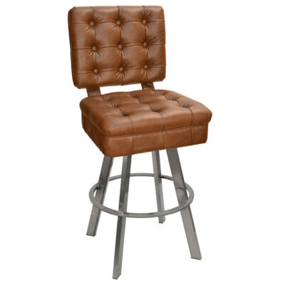 Vintage-Style Tufted Swivel Bucket Bar Stool with Clear-Coated Metal Base