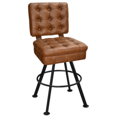 Tufted Bucket-Style Bar Stool with Rounded Black Steel Base