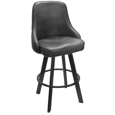 Button-Tufted Bucket Swivel Bar Stool with Black Base
