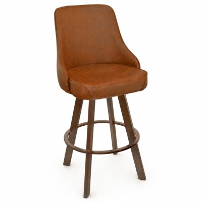 Tufted Vinyl Bucket-Style Bar Stool with Rust-Finished Base