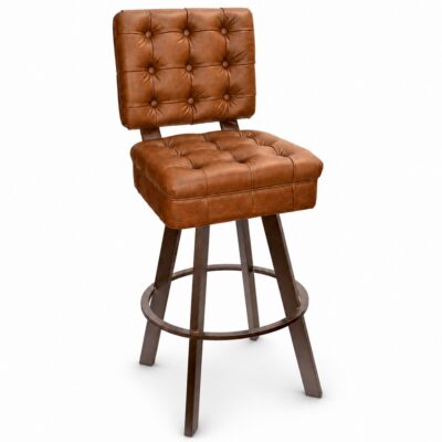 Vintage-Style Tufted Vinyl Bar Stool with Rust-Finished Metal Base