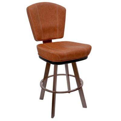Contemporary Stitched Vinyl Bar Stool with Large Rust-Finished Frame