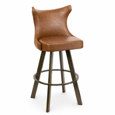 Speakeasy-Style Tufted Vinyl Bar Stool with Rust-Finished Frame