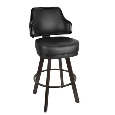 Diamond-Quilted Button-Back Swivel Bar Stool with Black Steel Base