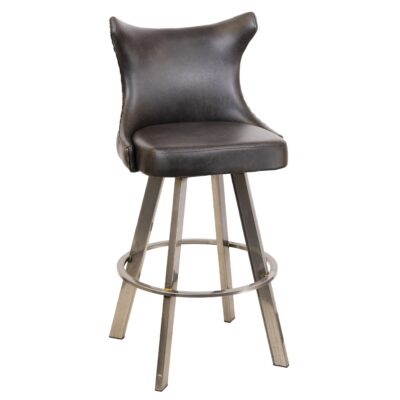 Tufted Vinyl Bucket Swivel Bar Stool with Clear-Coated Base
