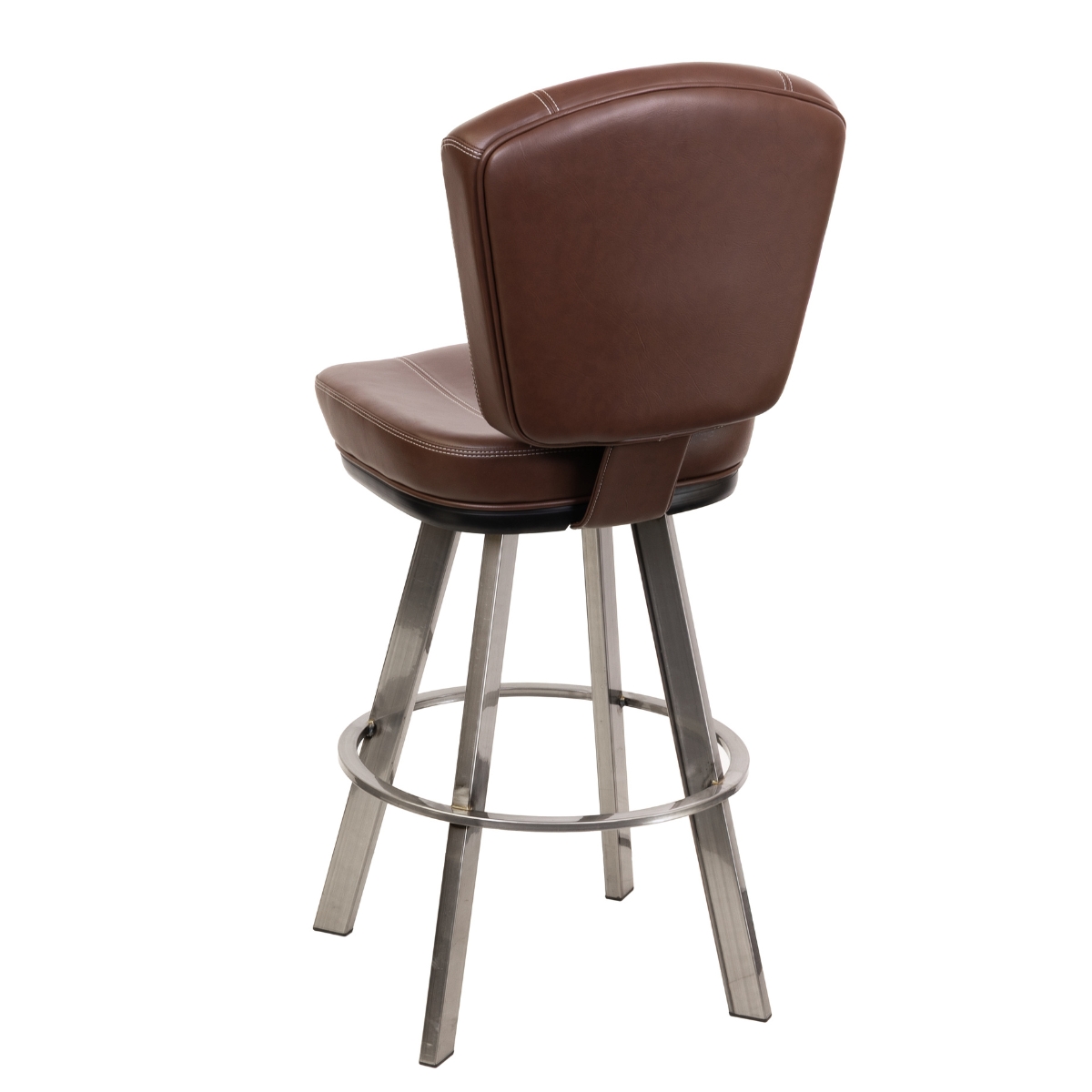 Modern Vinyl Swivel Bucket Bar Stool with Clear-Coated Steel Base - Image 3
