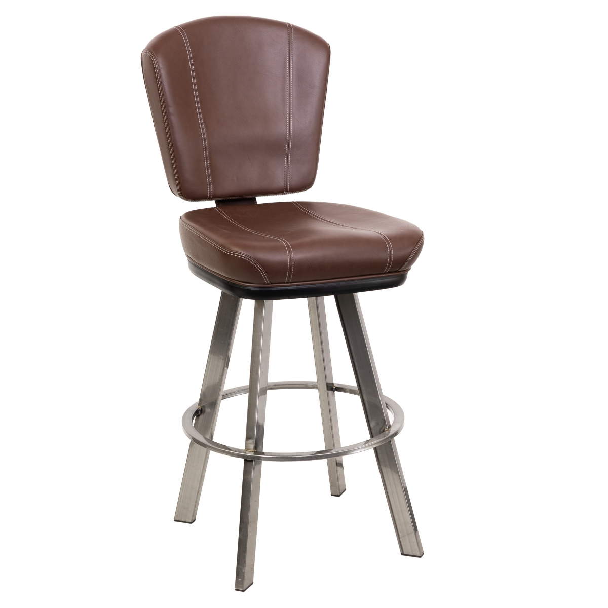 Modern Vinyl Swivel Bucket Bar Stool with Clear-Coated Steel Base - Image 4
