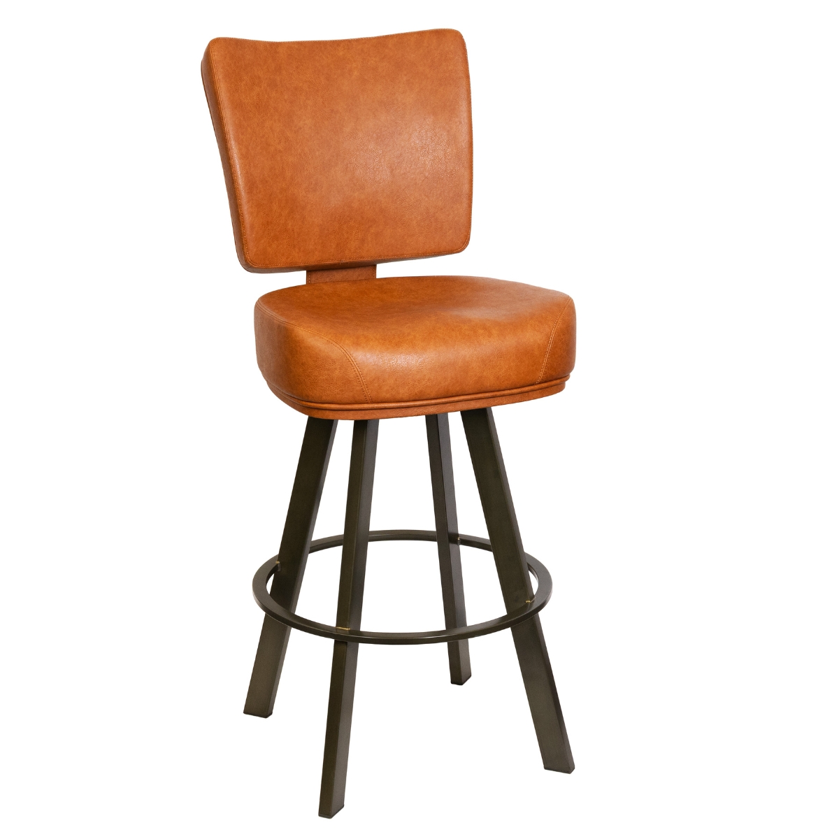 Contemporary Upholstered Bucket Bar Stool with Rust Steel Base - Image 4