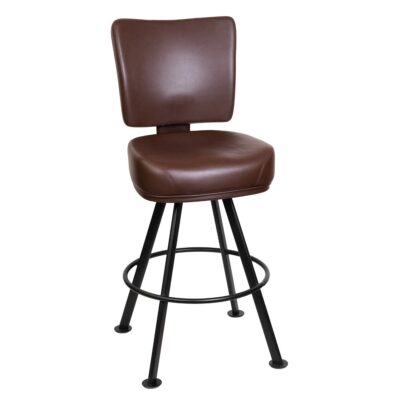 Modern Vinyl Bucket Bar Stool with Large Rounded Black Steel Frame